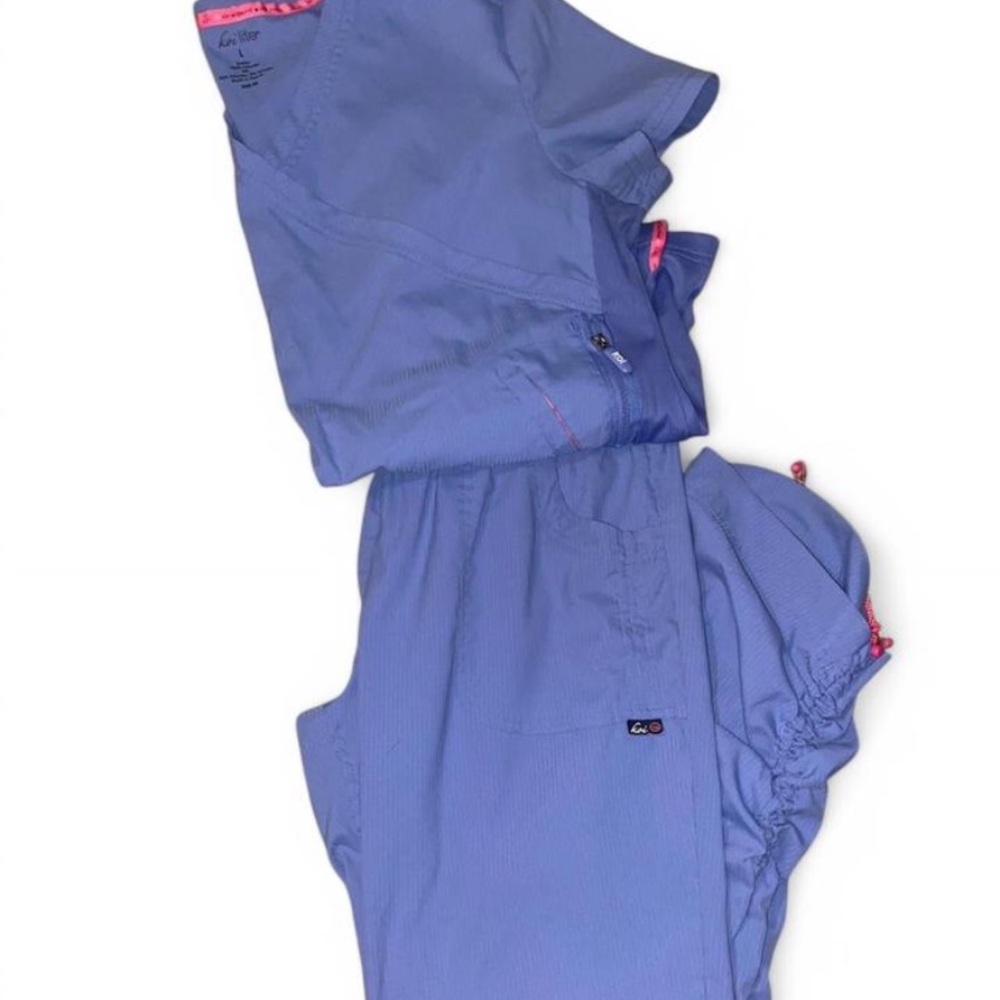 Blue Scrub Set with Pink Accents